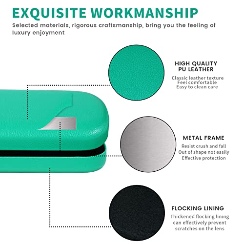 molshine Hard Shell PU Leather Glasses Case,Travel Portable Eyeglass Case for Men Women Girl Travel Study Work (Green)