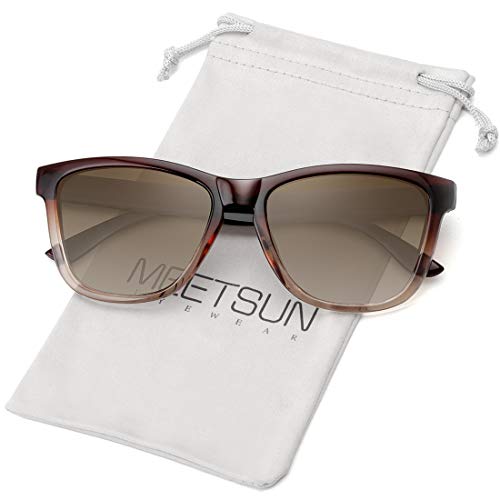 MEETSUN Polarized Sunglasses for Women Men Classic Retro Designer Style (Ombre Brown Frame / Gradient Brown Lens, 54)