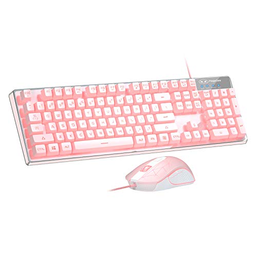 Gaming Keyboard and Mouse Combo, 7 Colors LED Backlit Keyboard w/104 Keys Computer PC Gaming Keyboard for PC/Laptop