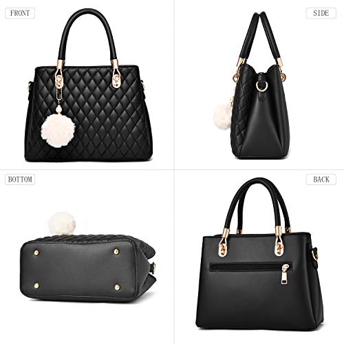 I IHAYNER Womens Leather Handbags Purses Top-handle Totes Satchel Shoulder Bag for Ladies with Pompon (Khaki)