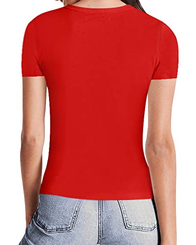 MANGOPOP Womens Short Sleeve/Long Sleeve Square Neck T Shirts Tops Tees (Short Sleeve Redd, Medium)