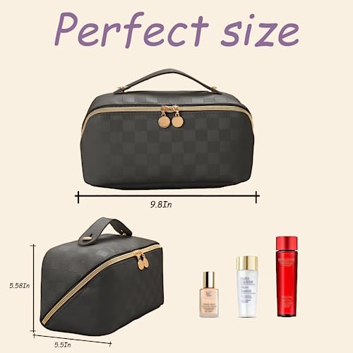 Fogude Travel Cosmetic Bag, Waterproof Toiletry Bag, Travel Cosmetic Organizer, Women's Portable Cosmetic Bag with Carrying Handle (Black)