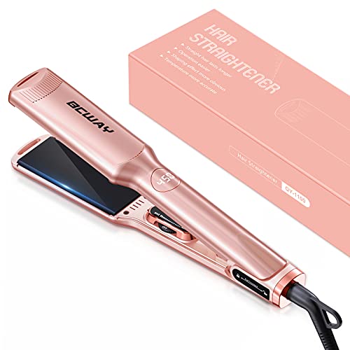 Bcway Hair Straightener, 1.5" Wide Plate Flat Iron for Hair with Adjustable Temperature 250°F-450°F, Digital LCD & PTC Heater, 3D Titanium Floating Plates 2-in-1 Hair Iron for All Hair Types