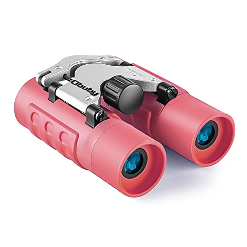 Obuby Real Binoculars for Kids Gifts for 3-12 Years Boys Girls 8x21 High-Resolution Optics Mini Compact Binocular Toys Shockproof Folding Small Telescope for Bird Watching,Travel, Camping, Rose Red