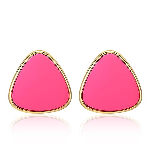 Aprilery Pink Stud Earrings for Women, Trendy Love Heart Geometric Flower Boho Studs Hypoallergenic Statement Earrings Cocktail Costume Jewelry Gifts for Women (Pink Triangle)
