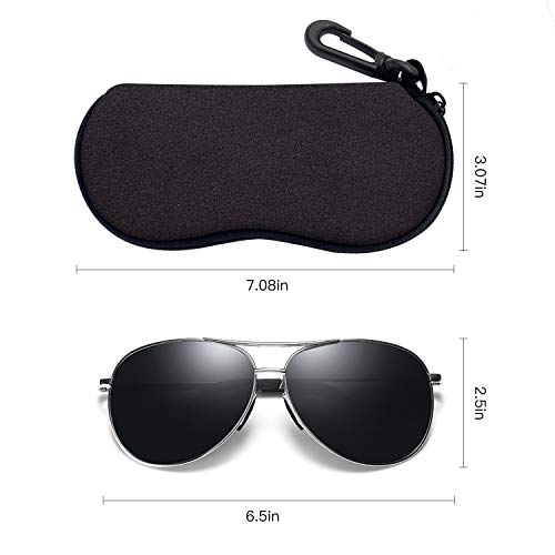 ZAXMEY Sunglasses Soft Case with Carabiner Ultra Light Neoprene Zipper Eyeglass.Black