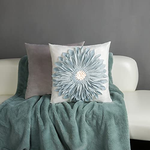 OiseauVoler 3D Sunflower Handmade Throw Pillow Covers Floral Pillowcases Decorative Pillow Shams Home Couch Bed Living Room Decor 18x18 Inch Blue