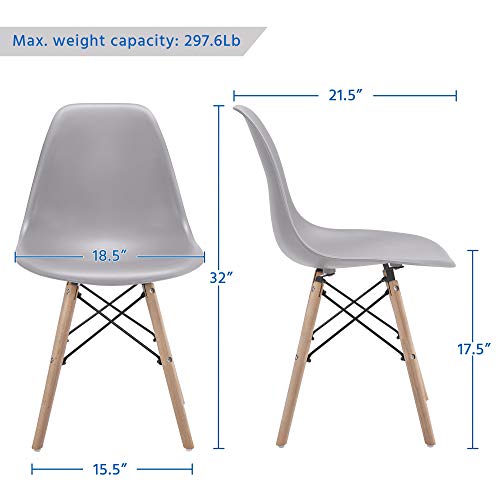 Yaheetech 4PCS Dining Chairs Modern Style Chair Armless Side Chair Shell Eiffel DSW Chairs with Wood Legs and Metal Wires for Kitchen Living Room Leisure Light Gray