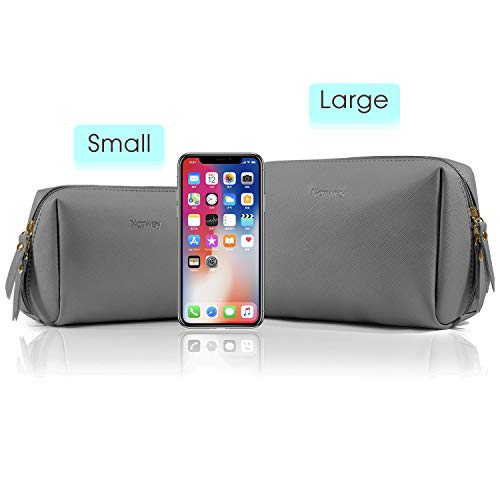 Large Vegan Leather Makeup Bag Zipper Pouch Travel Cosmetic Organizer for Women and Girls (Large, Dark Grey)