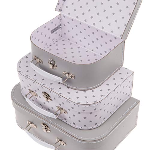 Jewelkeeper Paperboard Suitcases, Set of 3 – Nesting Storage Gift Boxes for Birthday Wedding Easter Nursery Office Decoration Displays Toys Photos – Gray Stars Design