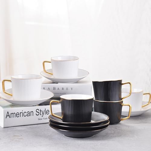 ICHAG Cups and Saucers Set of 6, Coffee Mugs, Tea Cups Set with Bowknot, Tea Set, 18-piece, Cup with 8.4oz, Golden Spoon, For Tea Party, Christmas Gifts, Gifts for Home Office