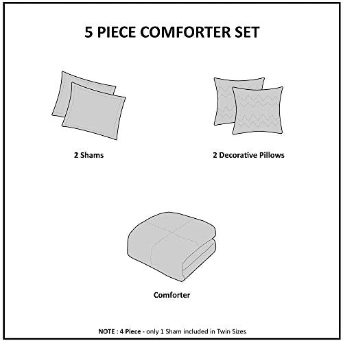 Intelligent Design Raina Comforter Microfiber Metallic Print Geometric Design Embroidered Toss Pillow Modern Trendy Casual All Season Bedding Set Matching Sham, Full/Queen, Aqua/Silver 5 Piece