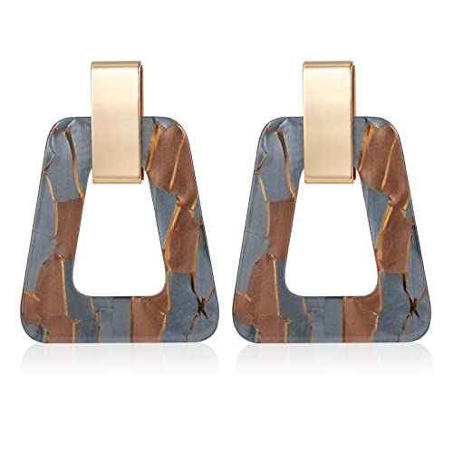 Acrylic Geometric Statement Earrings - Mottled Resin Lightweight Dangle Earrings for Party or Vacation (GREY BROWN)