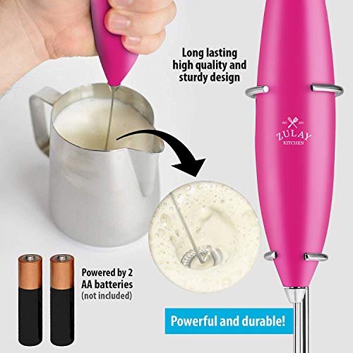 Original Milk Frother Handheld Foam Maker for Lattes (Pink with Gold Button)