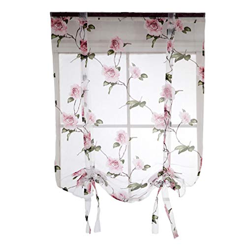 IMIKEYA 1pcs Floral Roman Curtain Tie Up Ribbon Blinds Curtain Window Drapes for Dining Rooms Living Rooms Kitchens Bedrooms Pink