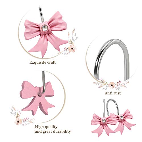 Pink Bow Knot Decorative Resin Shower Curtain Ring Hooks, Set of 12