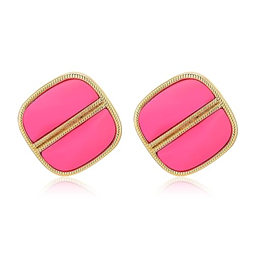 Aprilery Pink Stud Earrings for Women, Trendy Love Heart Geometric Flower Boho Studs Hypoallergenic Statement Earrings Cocktail Costume Jewelry Gifts for Women (Pink Square B)