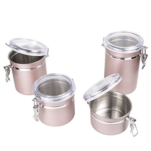 4-Piece Stainless Steel Canister Container Set with Air Tight Lids and Locking Clamp  (6 colors)