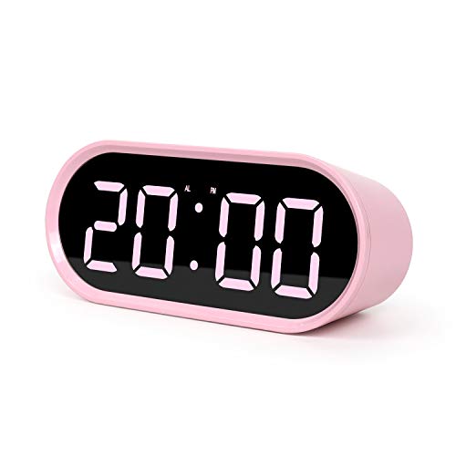 Basic Office or Bedroom LED Alarm Desk Clock w/Snooze & Temperature, Pink or White