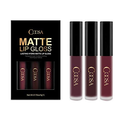 Coosa 3PCS of 3 Colors Madly MATTE Lipstick Non-stick Cup Waterproof Lipgloss-Set A