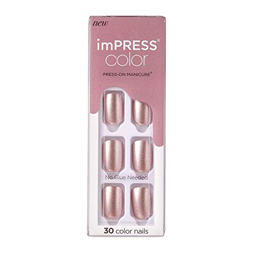 KISS imPRESS Color Press-On Manicure, Gel Nail Kit, PureFit Technology, Short Length, “Paralyzed Pink”, Polish-Free Solid Color Mani, Includes Prep Pad, Mini File, Cuticle Stick, and 30 Fake Nails