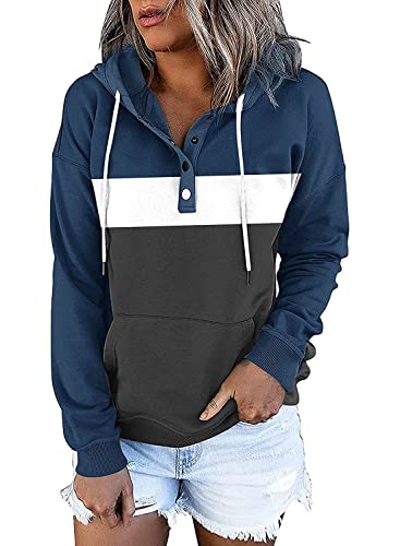 Women's TriColor Block Long-Sleeve Pullover Drawstring Hoodie Sweatshirt, Sizes Small to 3XL  (9 colors)