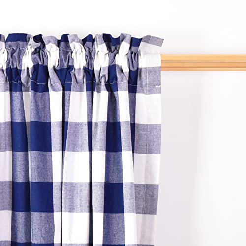 Buffalo Check Curtains 45 inches Long Cotton Basement Navy Blue and White Gingham Plaid Kitchen Window Curtain Panels Living Room Checker Drapes Bedroom Rod Pocket Window Treatment 2 Panels