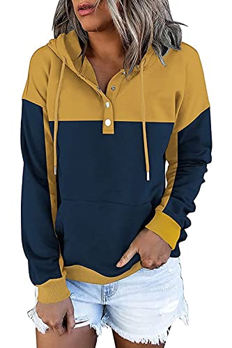 Women's Color Block Long-Sleeve Pullover Drawstring Hoodie Sweatshirt, Sizes Small to 3XL  (4 colors)