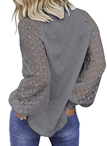 MIHOLL Women’s Long Sleeve Tops Lace Casual Loose Blouses T Shirts (Dark Grey, Small)