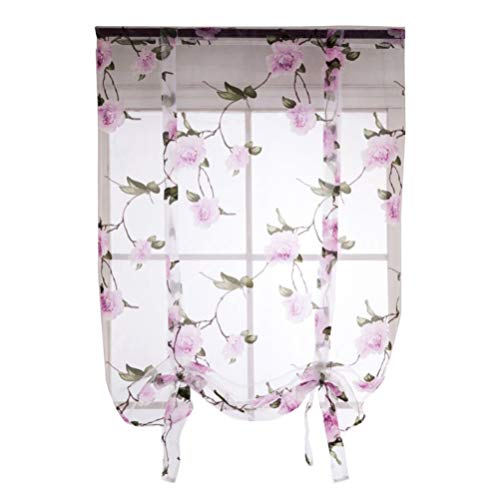 IMIKEYA Floral Roman Curtain Ribbon Semi Sheer Window Drapes Window Shade for Bedrooms Dining Rooms Living Rooms Lavender