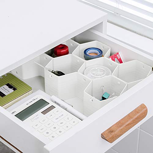 Poeland Drawer Divider Organizer 8pcs DIY Plastic Grid Honeycomb Drawer Divider White