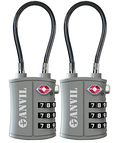 TSA Approved 3 Digit Luggage Cable Locks, Small Combination Padlock Ideal for Travel – Added Security for Suitcases and Backpacks- 2 Pack (Gray 2 Pack)