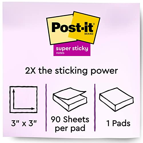 Post-it Super Sticky Notes, 2x Sticking Power, 3 x 3-Inches, Assorted Bright Colors, 1-Pad/Pack
