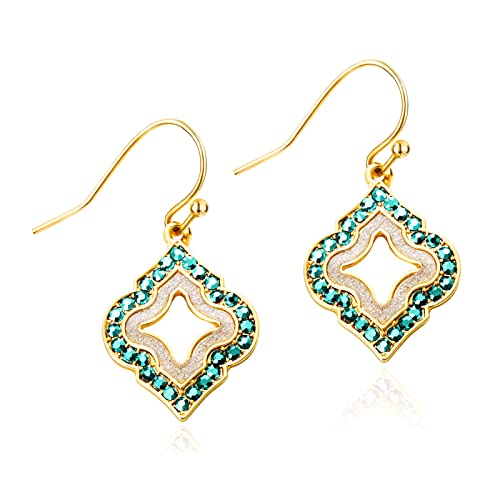 Gold Dangle Earrings: Blue Diamond Drop Dainty Rhombus Bohemian Fashion Jewelry for Women Girls Teen