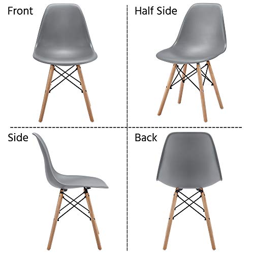 Yaheetech Dining Chairs with Beech Wood Legs and Metal Wires Modern Side Chairs Shell Eiffel DSW Chairs for Dining Room Living Room Bedroom Kitchen Lounge Reception, Set of 4, Gray