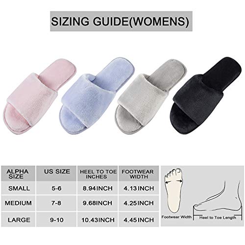 DL Open Toe Slippers for women Indoor, Cozy Memory Foam Womens House Slippers Summer Slip On, Comfy Soft Flannel Womens Bedroom Slippers Slide Breathable Size 7-8 Black