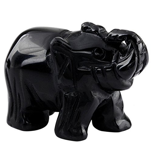 SUNYIK Black Obsidian Elephant Pocket Statue Kitchen Guardian Healing Figurine Decor 1.5"