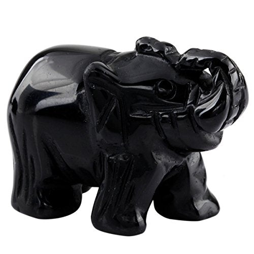 SUNYIK Black Obsidian Elephant Pocket Statue Kitchen Guardian Healing Figurine Decor 1.5