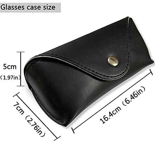 Portable Leather Glasses Case,Durable Soft Sunglasses Pouch Slim Case for Women Men Horizontal Eyeglass Case （Button - Black）