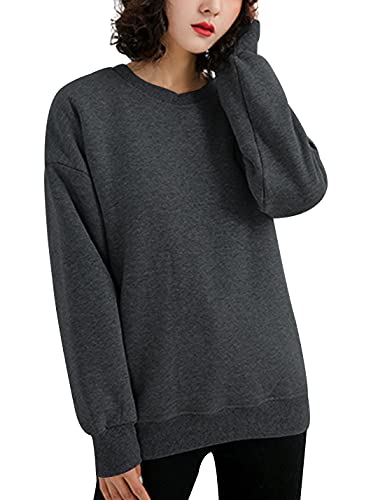 Gihuo Women's Fleece Sherpa Lined Crewneck Pullover Sweatshirt (DarkGrey, Large)