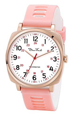 Diaofendi Nurse Watch for Medical Students,Doctors,Women Men with Second Hand and 24 Hour, Easy to Read Waterproof Watch (Rose Gold-Pink White)
