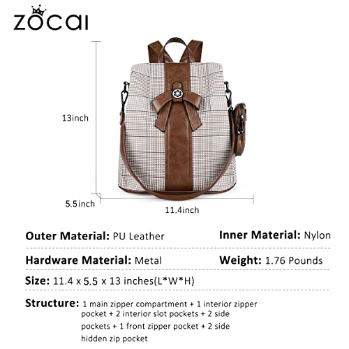 ZOCAI Backpack Purse for Women Fashion Backpack Purses PU Leather Daypacks Anti-Theft Shoulder Bag Satchel Purse(Brown)