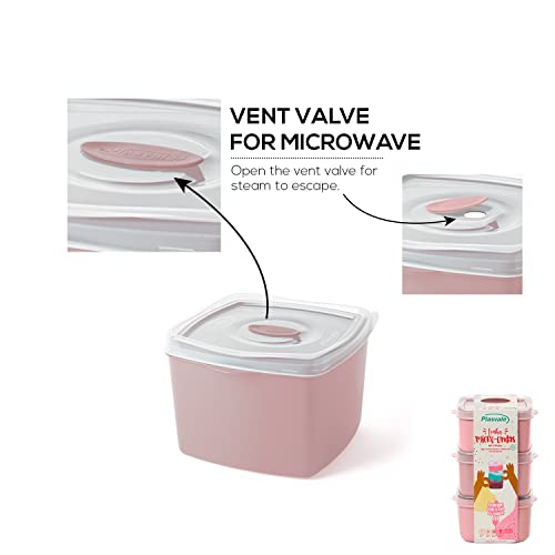 Plasvale - Food Storage Plastic Containers with Vent Valve - Microwave, Freezer and Dishwasher Safe - 6 Pieces - BPA Free (Rose)