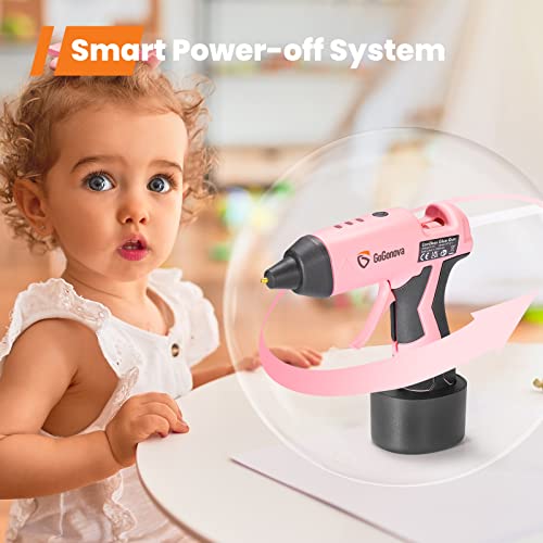 Pink Cordless Hot Glue Gun w/Mini Glue Sticks, Fast Preheating, Built-in Battery, USB-C Charging Port, Smart Power Off