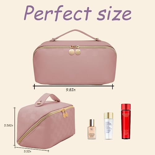 Fogude Travel Cosmetic Bag, Waterproof Toiletry Bag, Travel Cosmetic Organizer, Women's Portable Cosmetic Bag with Carrying Handle (Rose Red)