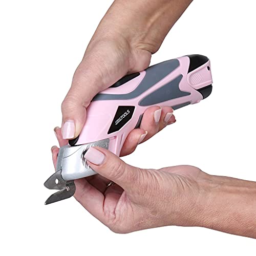 Great Working Tools Cordless Scissors - Electric Power with Blades for Sewing Crafting Fabric Paper Cardboard, 3.6v Li-Ion Battery - Pink - 2 Blades