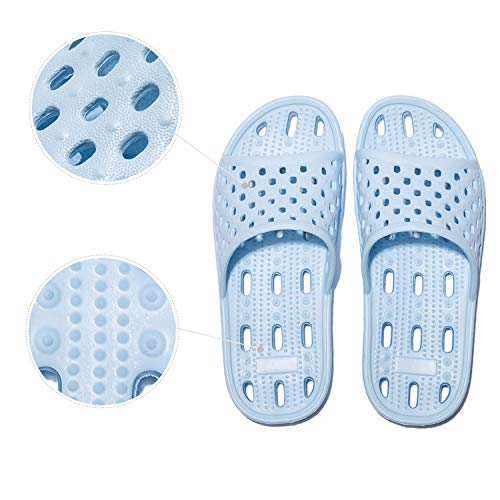 WOTTE Shower Sandals Women Quick Drying Bath Slippers Non Slip Dorm Shoes Size 5.5 Blue