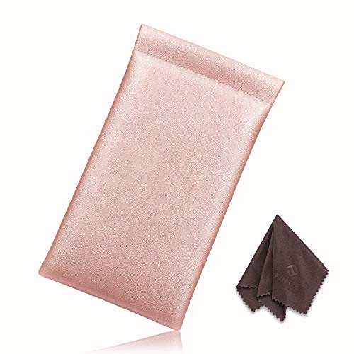 Fintie Eyeglasses Pouch with Cleaning Cloth, Portable Squeeze Top Vegan Leather Soft Glasses Case Anti-Scratch Sunglasses Bag