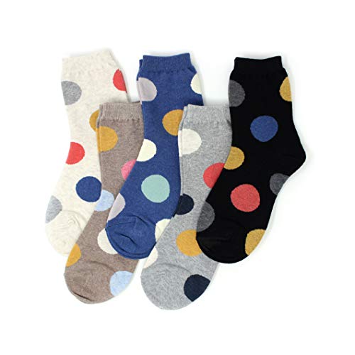 LIVEBEAR Multi-Pack Womens Cute Prints Patterns, Novelty, Casual Cotton Crew Socks Made In Korea (Macaron Dot)
