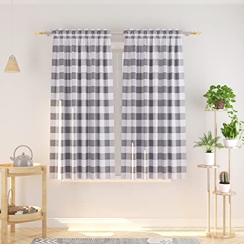 NATUS WEAVER Buffalo Check Curtains 45 inches Long Cotton Basement Grey and White Gingham Plaid Kitchen Window Curtain Panels Living Room Checker Drapes Bedroom Rod Pocket Window Treatment 2 Panels